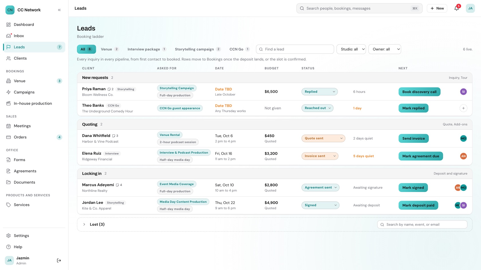 Leads · Booking ladder
