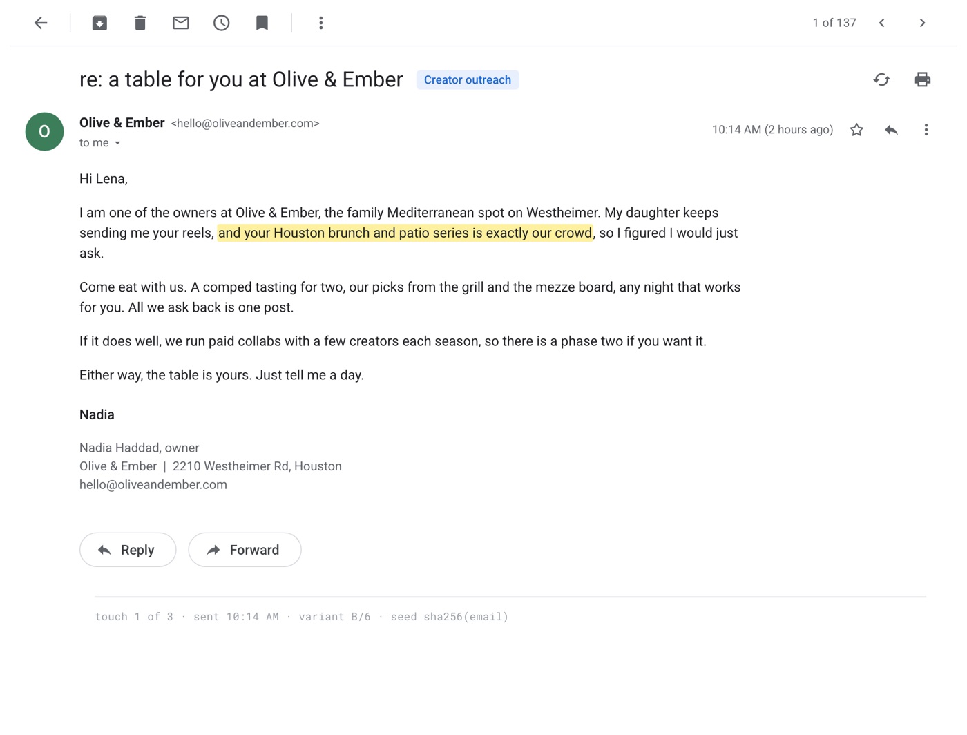 Gmail · the cold email