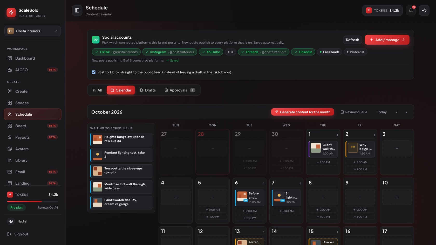 Schedule · Content calendar